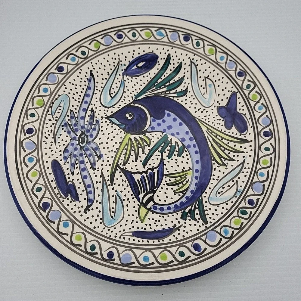 Tunisian Hand‎ Painted Fish Plate 10.75